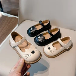 2025 New Little Girl Leather Shoes Cute Cat Embroidered Children's Flats Fashion Soft Spring Autumn Kids Causal Princess Shoes