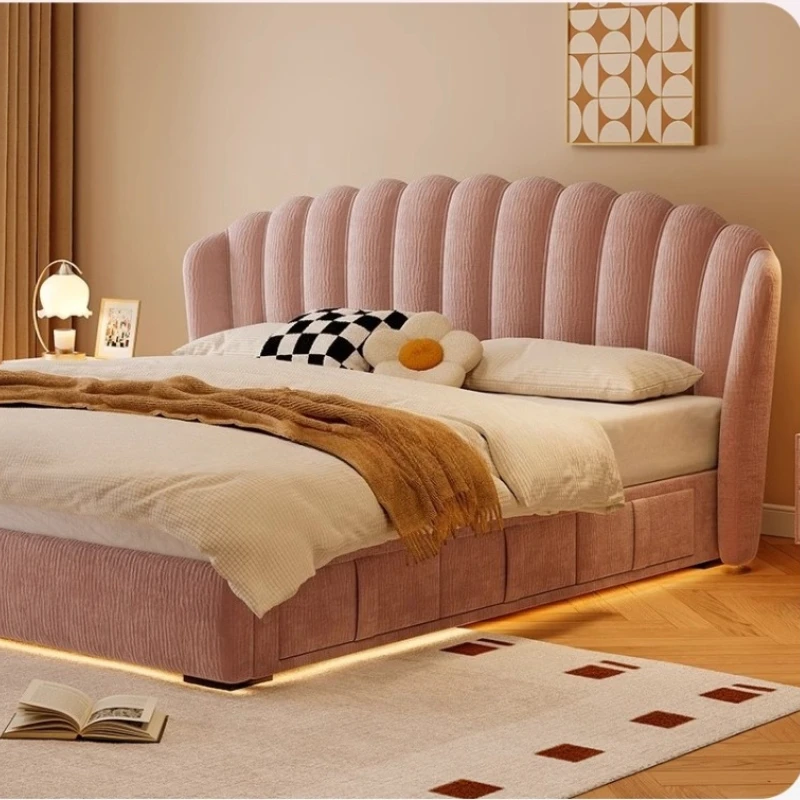 سرير مزدوج من الخشب على الموضة، زوجين صغيرين بالحجم الكامل، سرير مزدوج منزلي صلب، لوح رأسي حديث، أثاث Muebles Para Hogar