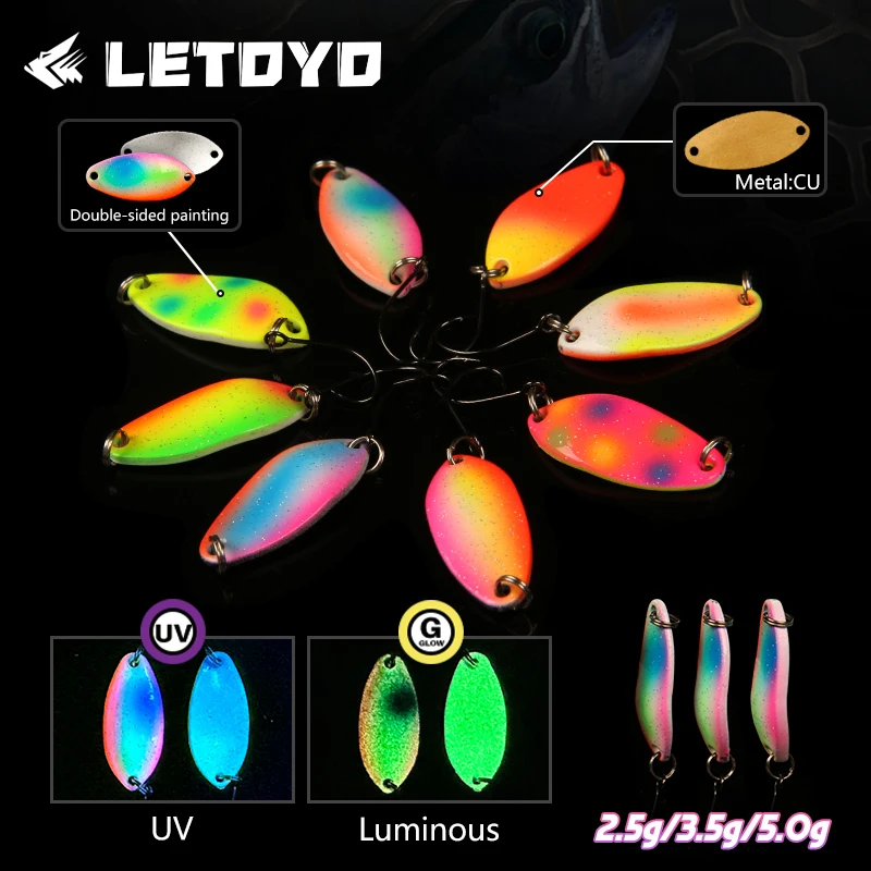 LETOYO 2.5g 3.5g 5g Full Swimming Layer Spoon Lure Luminous UV Spinner Bait Double-sided Painting Copper Spoon Fishing Lure