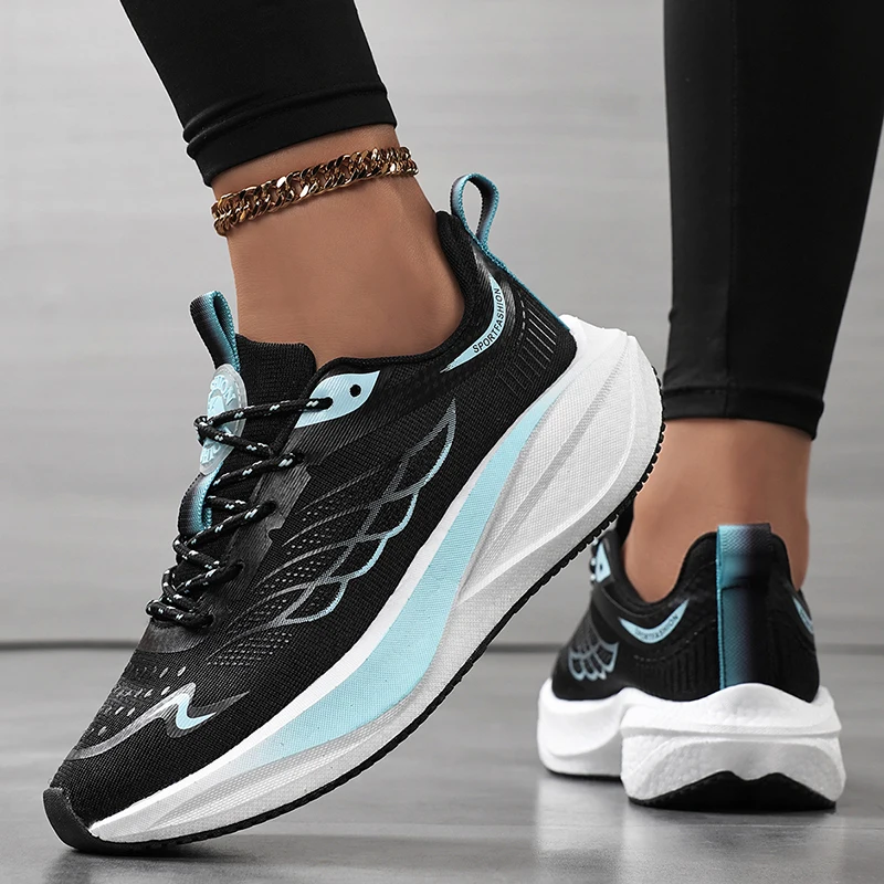 Neue atmungsaktive Damen-Sportschuhe aus Mesh, lässige Laufschuhe mit Stoßdämpfung, erhöhter Sohle, weicher Sohle, bequem, koreanischer Reise-S – Detail 9