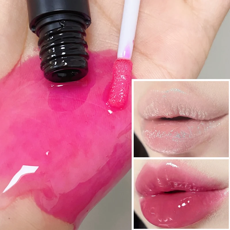 Brillo labial que cambia de Color, Bálsamo hidratante de gelatina, aceite cristalino Rosa transparente, Reduce las líneas de los labios, ilumina los labios, cuidado de los labios, cosméticos