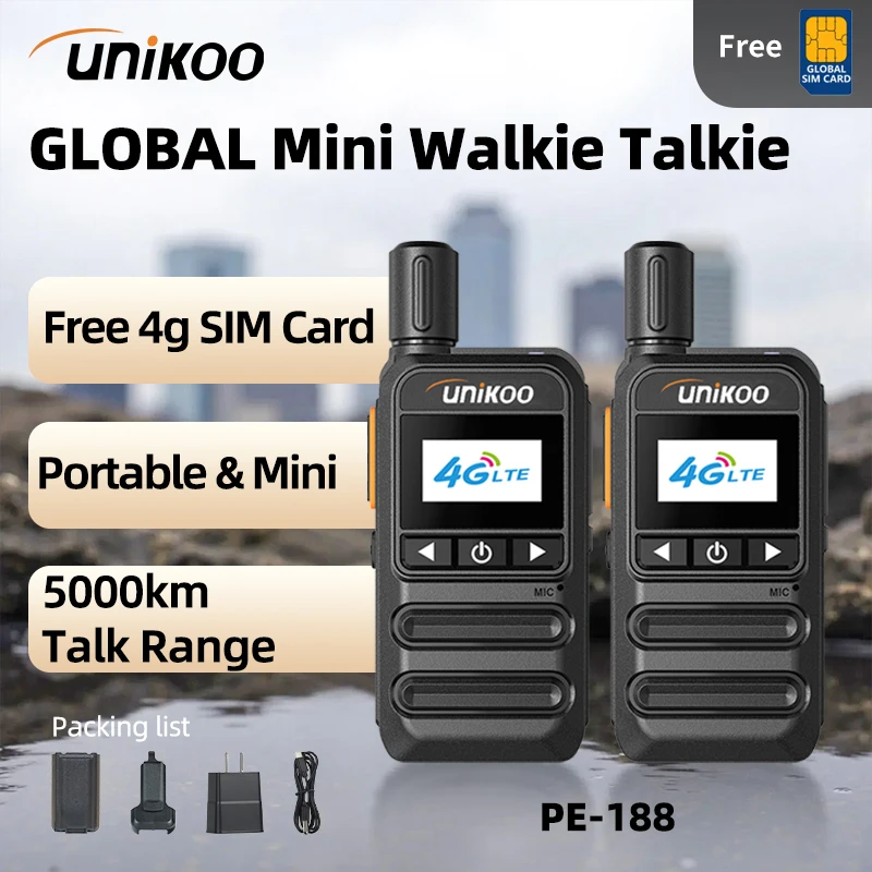 

Unikoo PE188 2PCS POC Mini Portable Walkie Talkie Global 4G Type-C Long Range 5000 Kilometers Remote PPT Network Radio