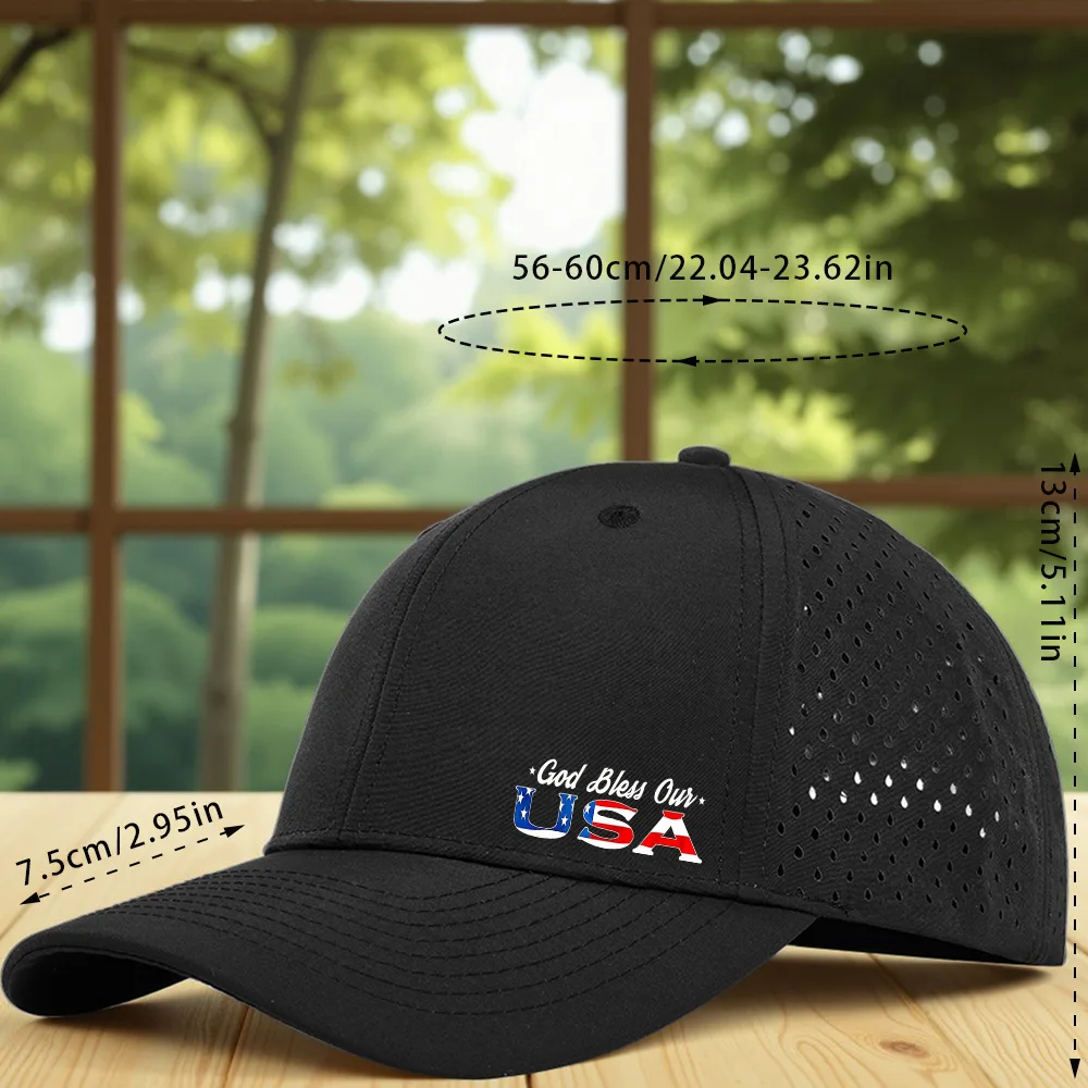 미국 패턴이 있는 6피스 레이저 천공 야구 모자, 자외선 차단 및 방수 통기성 메쉬 스포츠 챙 모자