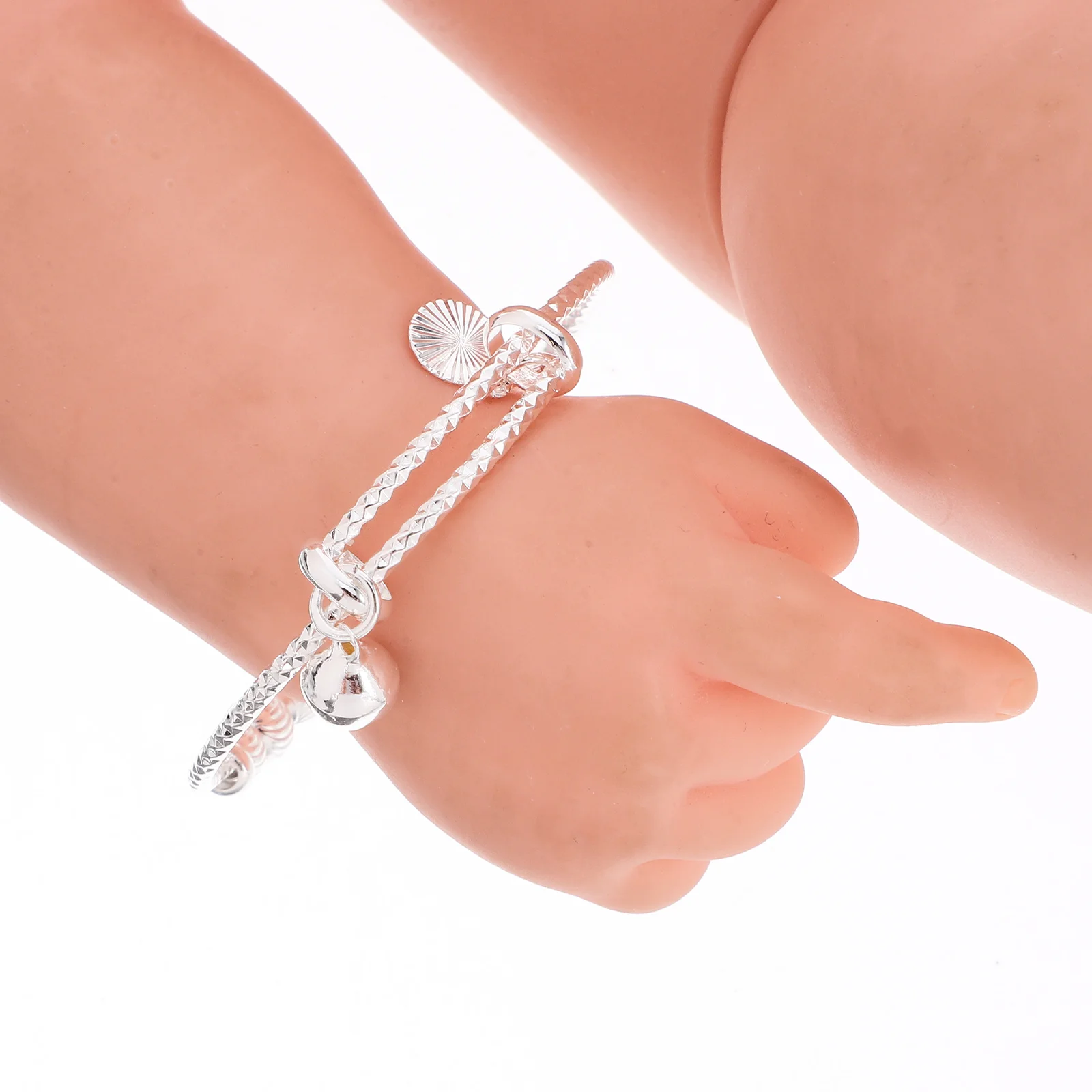 الفضة الطفل سوار قابل للتعديل الرضع الإسورة مجوهرات للفتيات حديثي الولادة عيد الميلاد هدية عيد ميلاد طفل جرس الإسورة التبعي #2