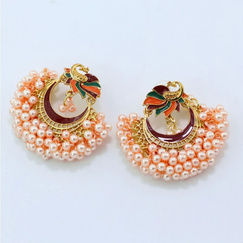 أقراط Jhumka Jhumki الكلاسيكية المتدلية أقراط الطاووس الهندية من بوليوود كوندان