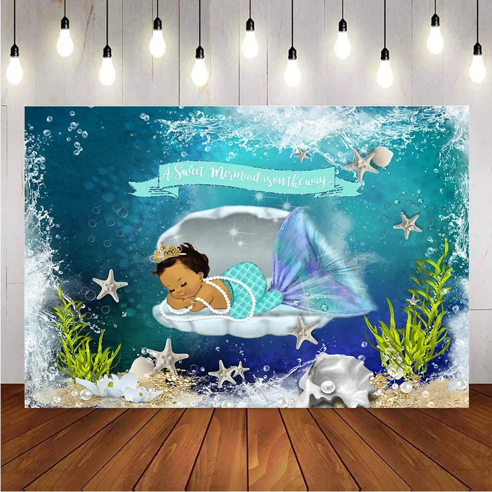Under the Sea backdrop for photography Sweet mermaid background for photo studio customize baby shower party decoration supplies