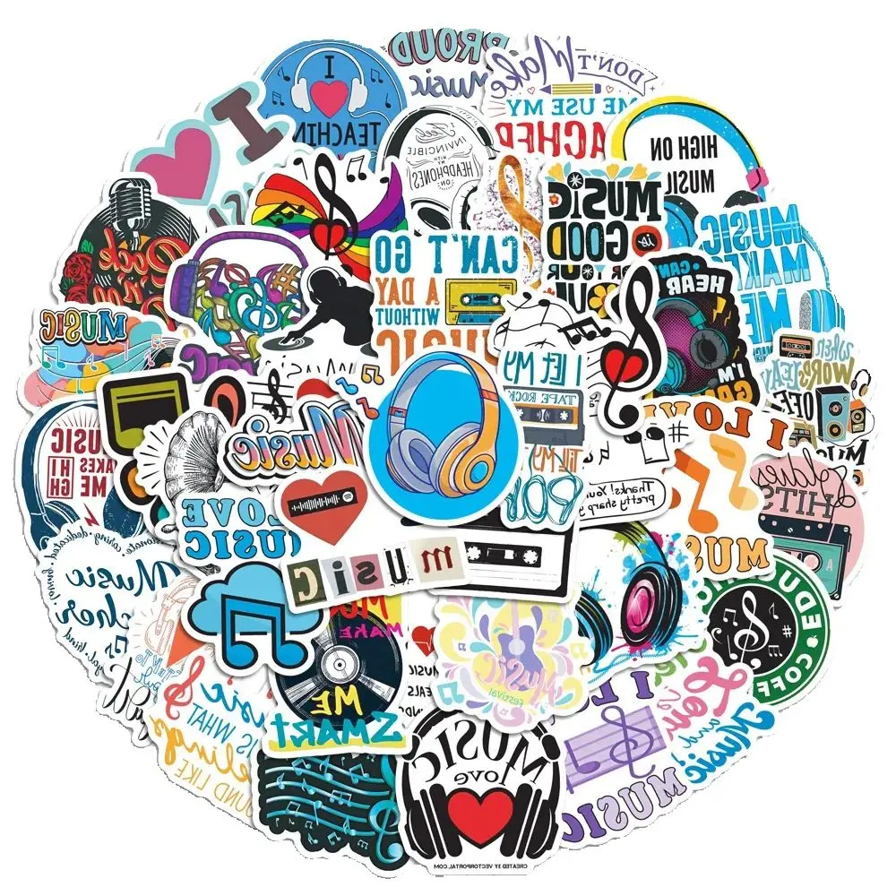 50 ชิ้นยอดนิยมเพลงสร้างแรงบันดาลใจสติกเกอร์แพ็คสเก็ตบอร์ดกีตาร์ตกแต่ง DIY โน้ตกันน้ำการ์ตูนสติ๊กเกอร์