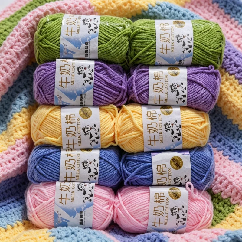 Juego de 10 Hilos de Algodón de Leche de 5 Cabos con Ganchos de Crochet, Hilo Suave para Tejer, Suministros de Manualidades DIY para Hacer Muñecas, Bolsos, Bufandas y Artículos para Bebés