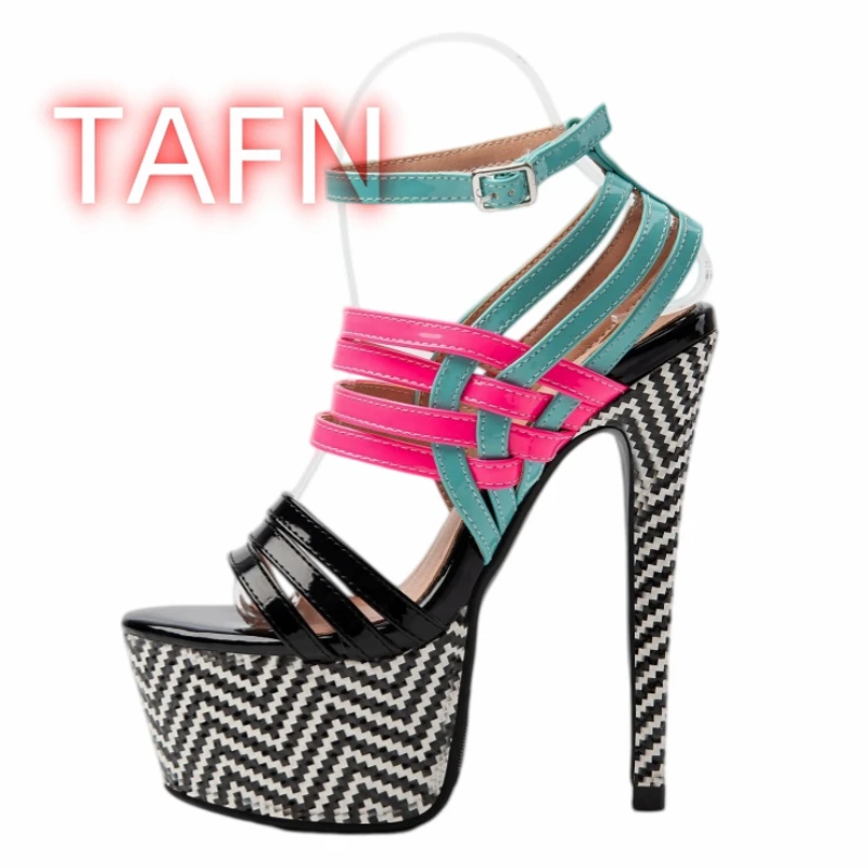 Multicolor Strappy Heels Women's Open Toe Stilettos Platform Sandals Fashion Neon Pink Patent Plus Size Sandals For Women