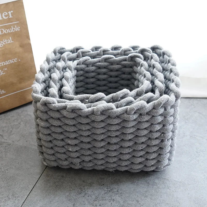 Hand-woven Thick Cotton Rope Storage Basket Nordic Large Capacity Baby Toy Clothes Sundries Desktop Organizer Debris Storage Box