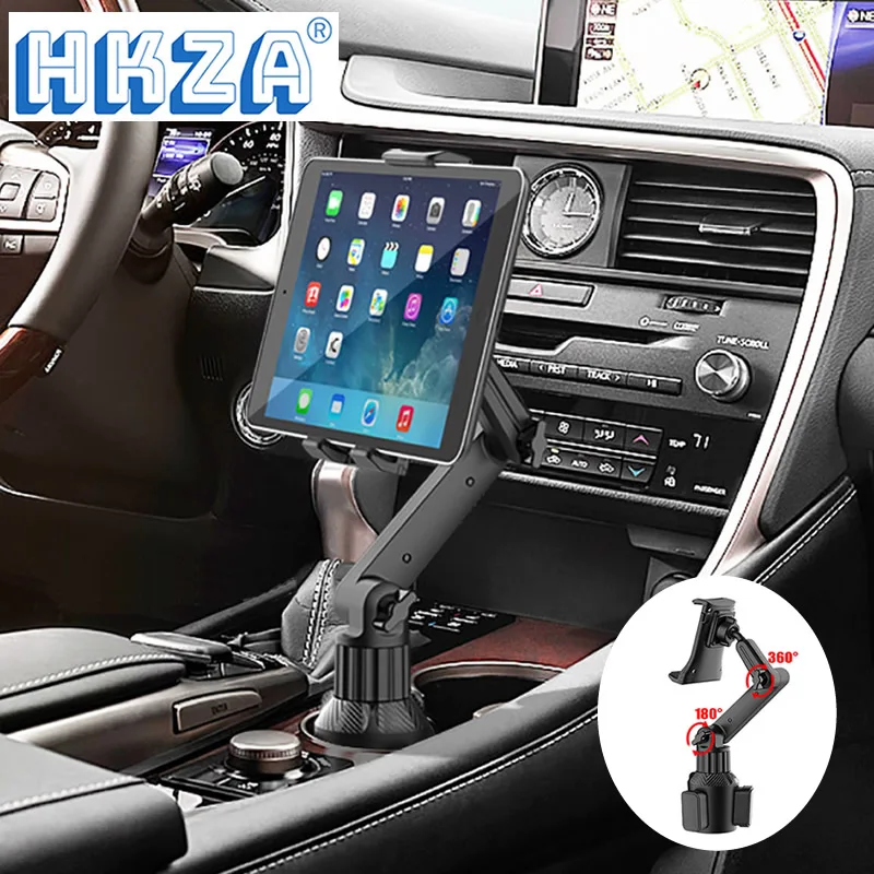 HKZA Tablet Cup Holder Mount 360 Adjustable Smartphone Holder Car 270 Tilt Bar Triangular Base Ram Mount Tablet Holder for SUVs