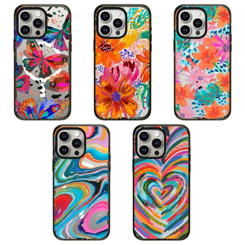 

Colorful Lines Flowers 2.0 Acrylic Black Border IPhone 12 13 14 15 16 Pro Max Case - Protective IPhone Case with MagSafe