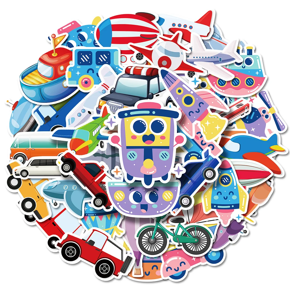 

10/30/50pcs Cartoon Transportation Vehicle Stickers Cute Ship Airplane Truck Decal DIY Luggage Skateboard Laptop Fun Sticker Toy
