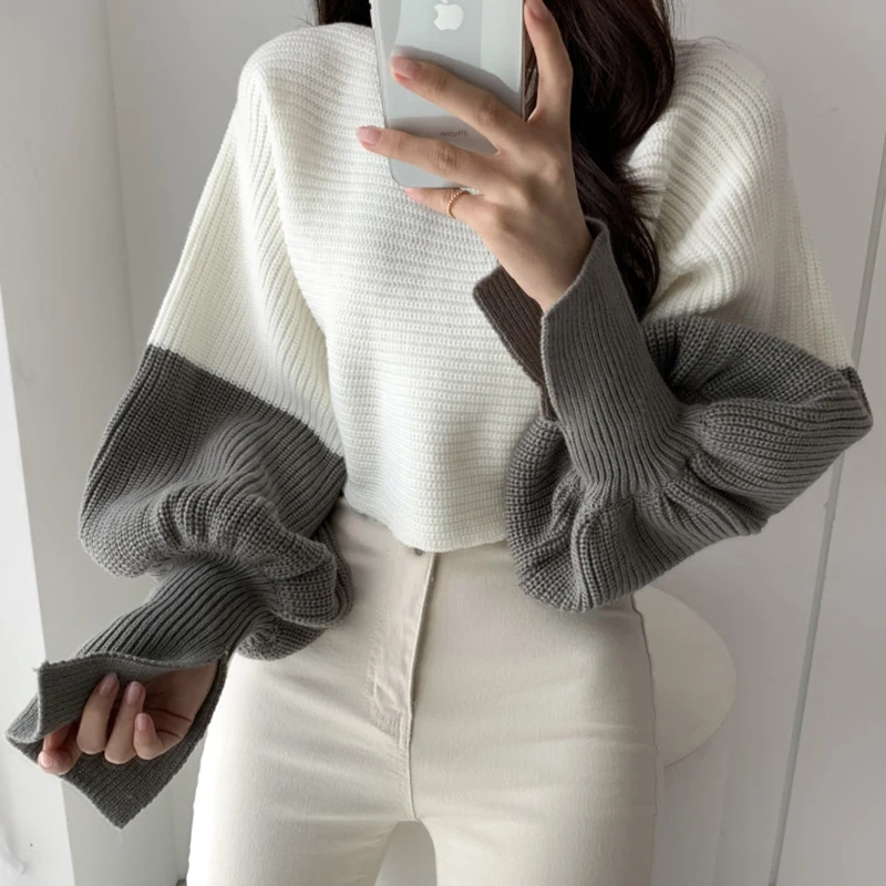 Women\'s White Gothic Vintage Pullover Knit Sweater Y2k Aesthetic Harajuku Elegant Long Sleeves Sweaters 2000s Clothes