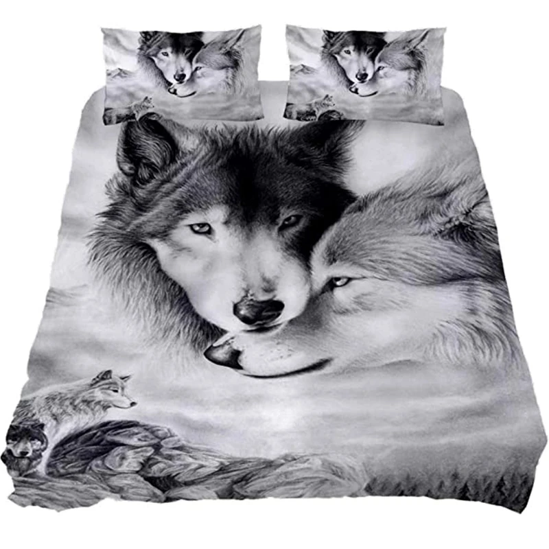 

3D - Printed Cool Gray Wolf Duvet Cover with Pillowcases. Sizes: Twin, Full, Queen, King. Ideal for Wolf Lovers