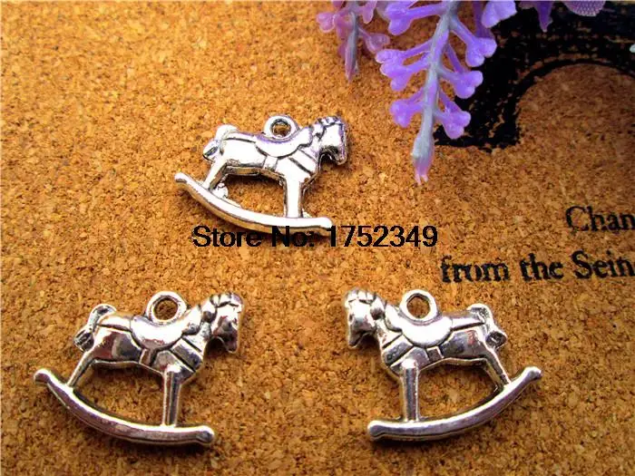 

60pcs/lot--Rocking Horse Antique Tibetan Silver Tone 3D Rocking Horses Charms Pendants 20 pcs/lot 15x15mm