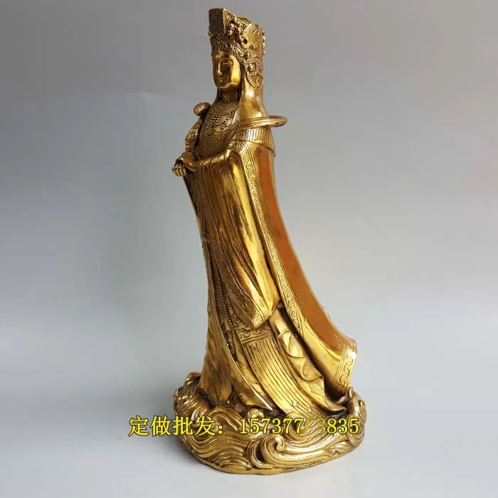 L size #TOP Bless family Safety luck Talisman- office home shop efficacious Sea God Mazu Guanyin brass statue