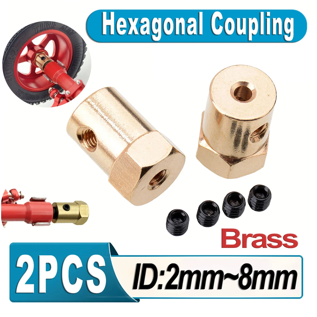 2PCS Wheel Hex Coupling Coupler Brass Sleeve Adapter Tire Connector 2/3/4/5/6/7/8/mm for RC Boat Car Spare Parts