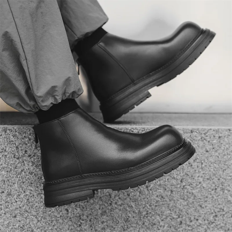 

Мужские модные ботинки из натуральной кожи, черные модные туфли на платформе, праздничное банкетное платье, ковбойские ботильоны, осенне-зимние ботинки «Челси»