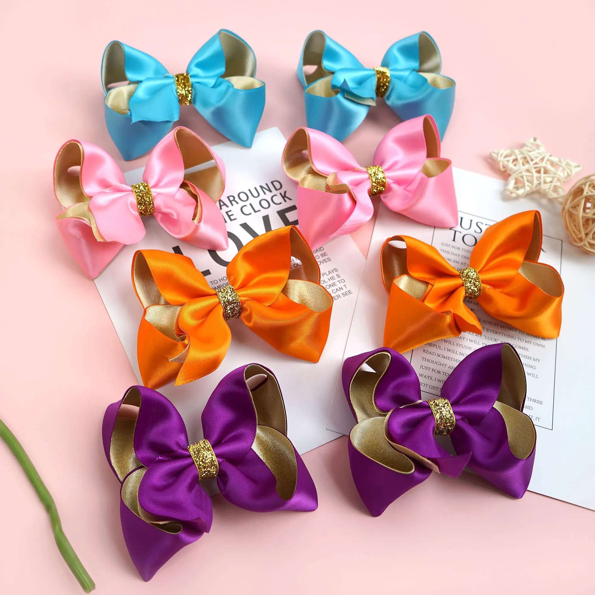 8PCS 4 Inch Grosgrain Ribbon MiNi Hair Bows with Clip for Girls Hairpins Boutique Barrettes Headwear Cute Kids Hair Accessories