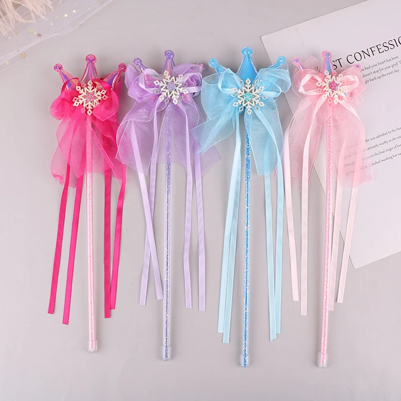 1PC Crown Five Pointed Star Ribbon Magic Stick Tassel Fairy Wand Girl Party Princess Cosplay Prop Gift Girl Photography Prop