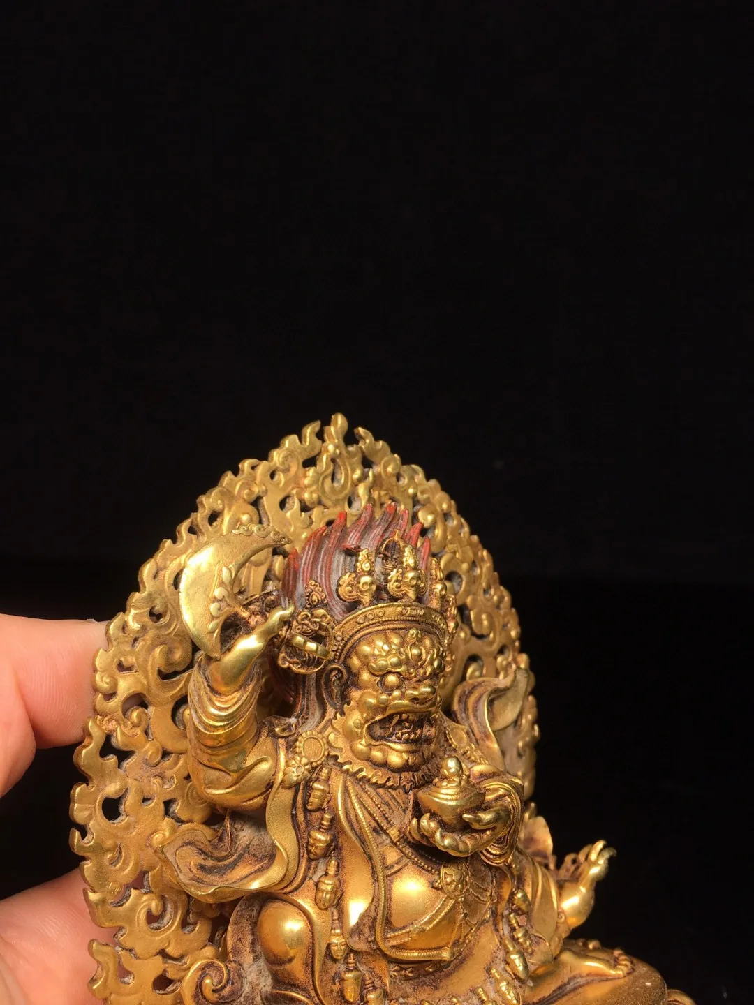 Tibetan Copper Gilt Awareness Big Black Sky God of Wealth King Kong Buddha Statue Ornament Home Buddhist Hall Small Supplies 11c