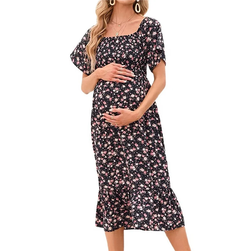 【SEE】Damskie szyfonowe sukienki w kwiaty Casual Summer Boho Flutter Sleeve Flowy Western Dress MY112