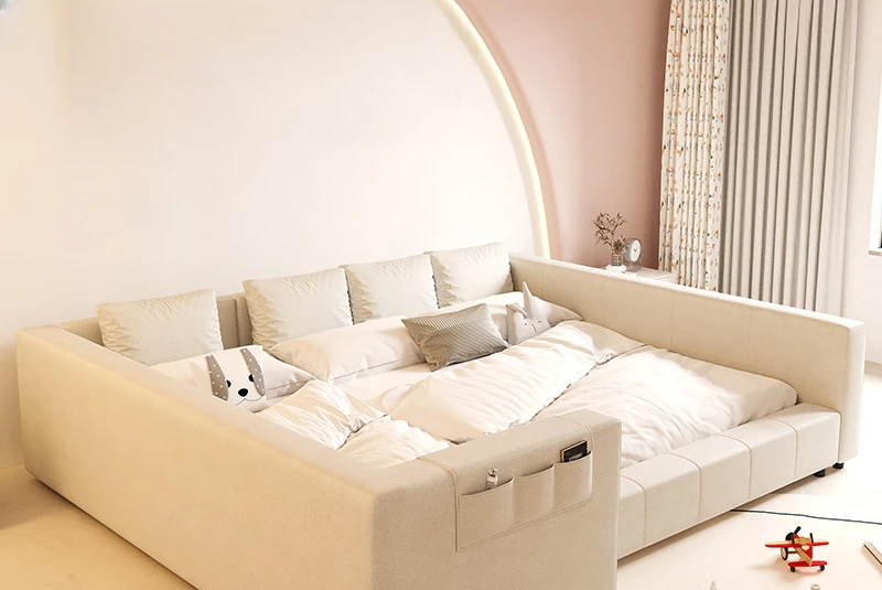 

Super large guardrail bed, modern and simple cream style tatami, washable fabric, master bedroom king bed