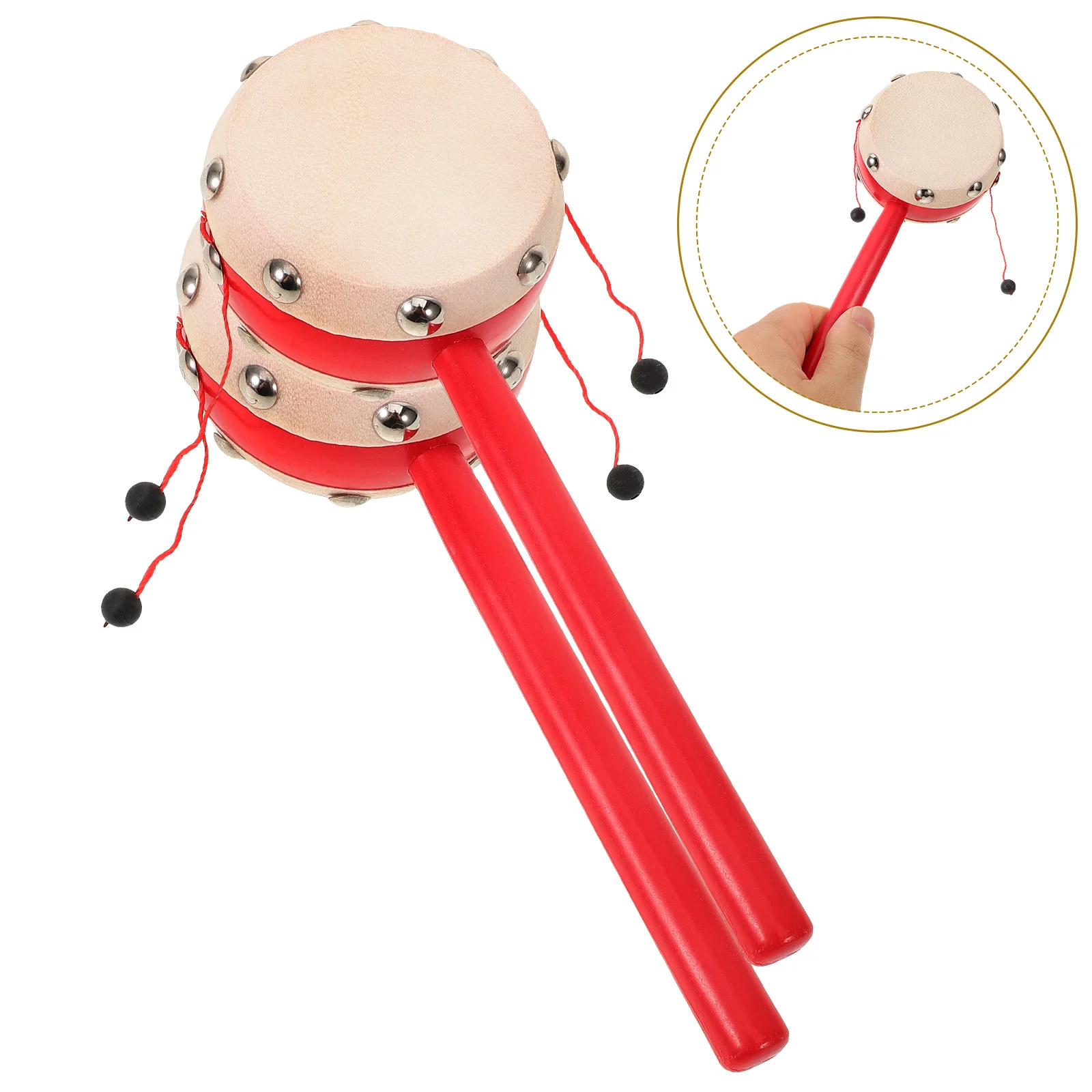2 pçs brinquedos chocalho tambor instrumento musical tradicional chinês bebê agitação de madeira para