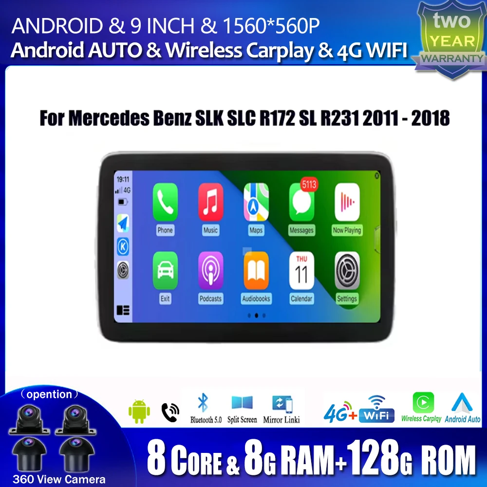 

9" HD Screen Android 14 For Mercedes Benz SLK SLC R172 SL R231 2011 - 2018 Car Radio GPS Navigation Multimedia Carplay Auto