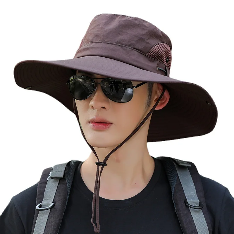 Added Brim  Men's Spring and Summer Fishing  Breathable Bucket Outdoor Sunshade Mountaineering Hat Spot Wholesale