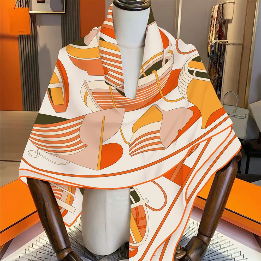 POBING Seiden-Kaschmir-Schal für Damen, manuell gerollte quadratische Schals, große Bandana, luxuriöser Hijab, weibliche Foulards, Poncho, 135 cm – Detail 6