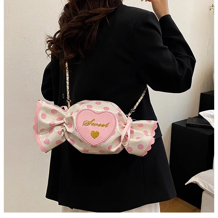 Fotografia 3: Bolsa Feminina de Moda, Bolsa Lady Love Candy, Bolsa Transversal com Laço, Bolsa com Letras, Bolsa de Mão com Corrente, Estilo Kawaii Doce, Presente para Meninas