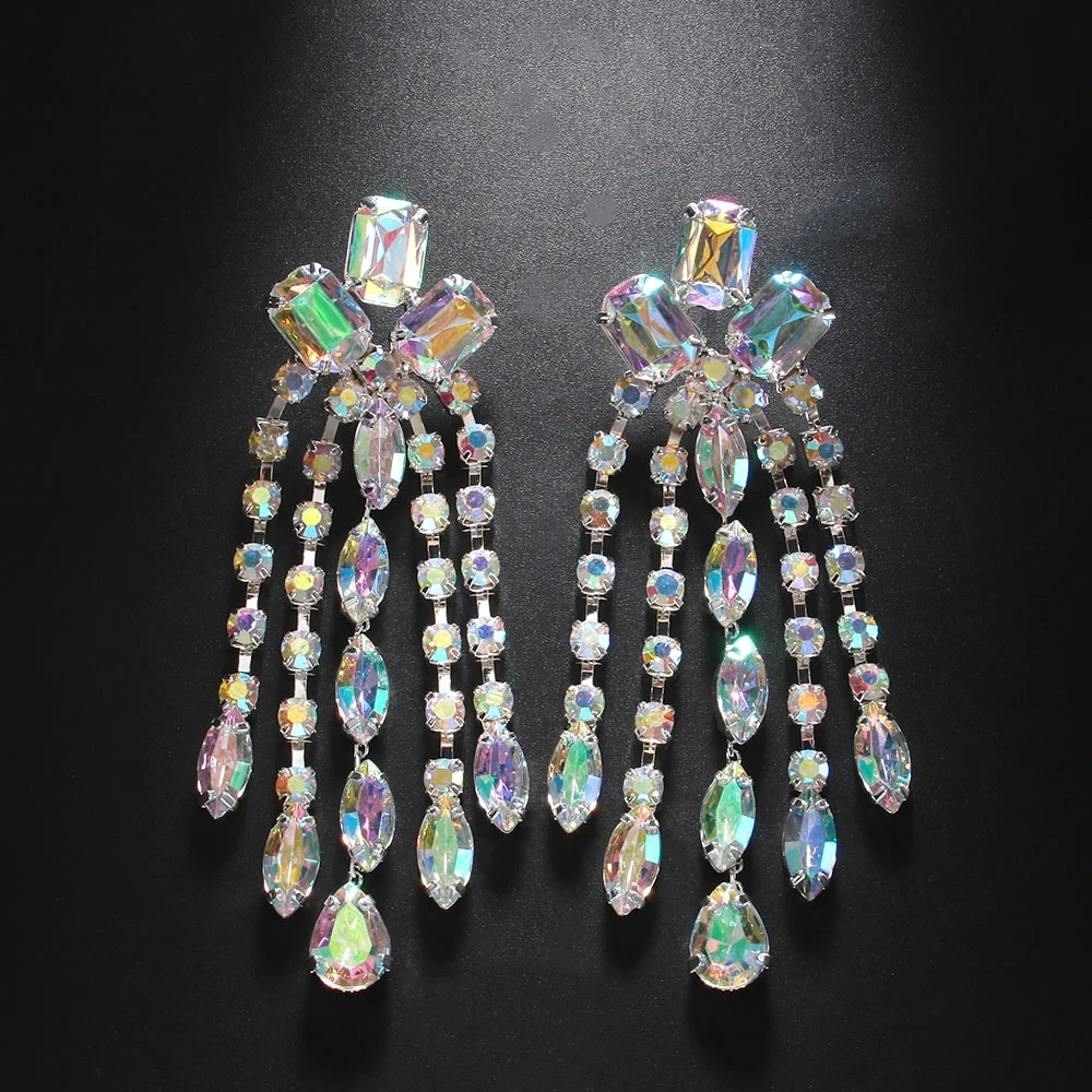 Stonefans Crystal Tassel Earrings for Women Free Shipping Drag Queen Accessories Statement Rhinestone Dangle Earrings Jewelry