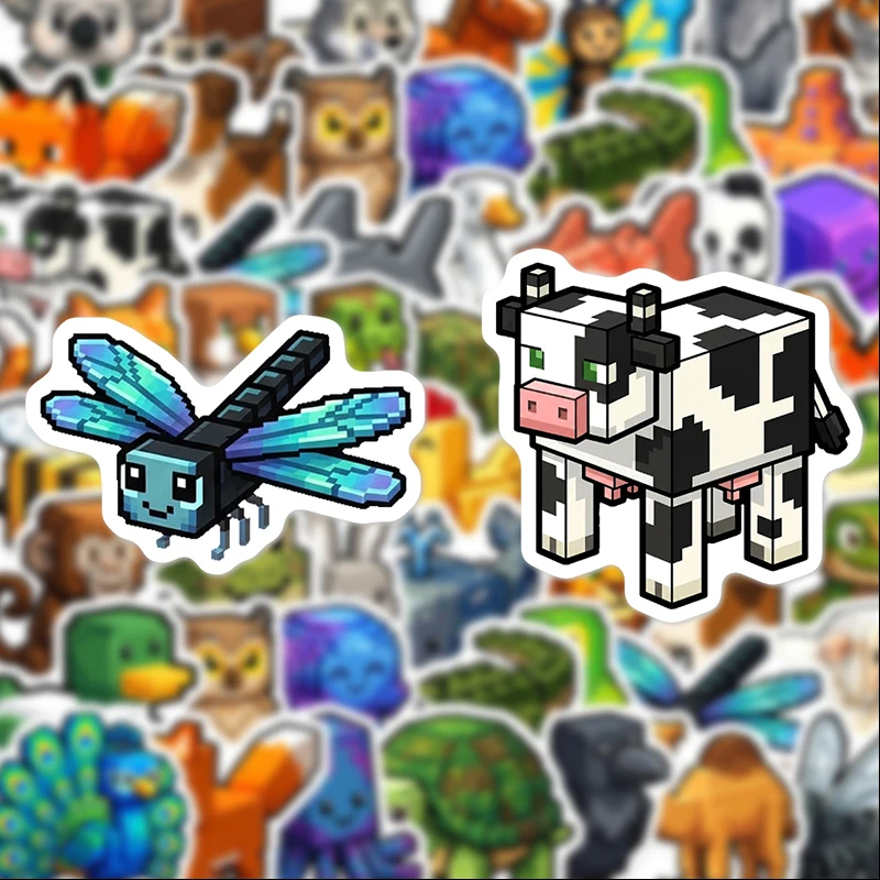 50 Pixel-Style Animal Graffiti Stickers, Suitable for Diaries, Laptops, Car Bumpers, Skateboards, Water Bottles, Computer and Phone Decorations, Etc