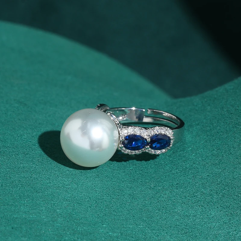 

Vintage Pearl Rings For Woman High Quality Blue Crystal Silver Color High Quality Wedding Jewelry Luxury Designer Accessories