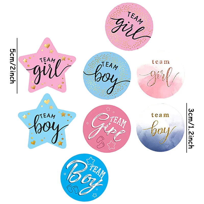 60Pcs Gender Reveal Stickers for Party Invitations and Voting Games Team Boy Team Girl Labels Sticker Baby Shower Reveal Party