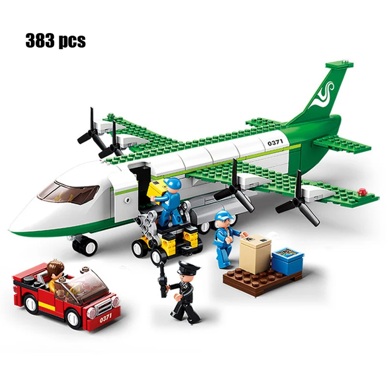 City Cargo Aircraft Plane Storage Airport Airbus Airplane Avion Technical Creative Building Blocks Educational Toys for Children