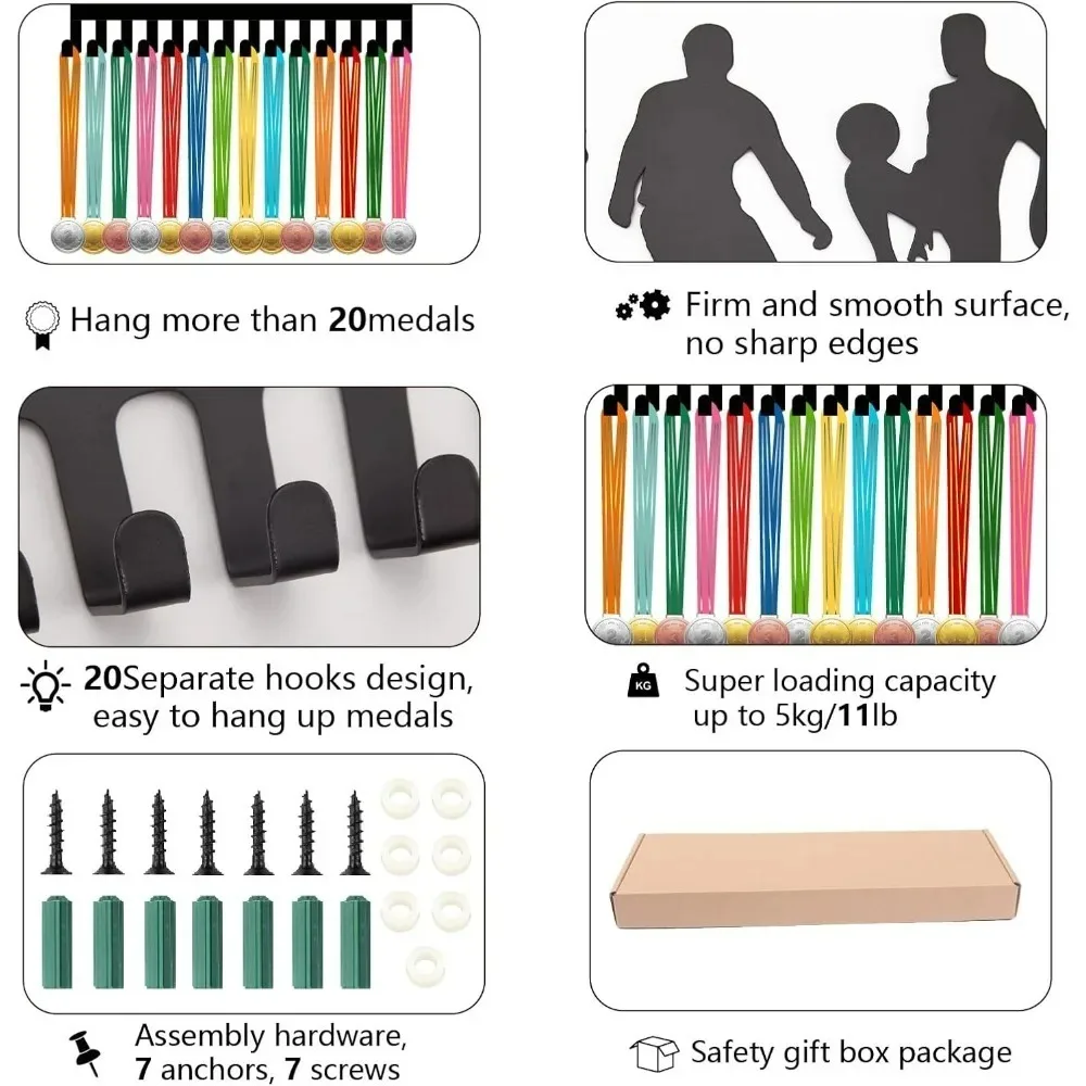 حامل ميداليات لا تتخلى أبدًا مع حامل ميداليات الجري مع إطار صور معدني رياضي معلق على الحائط لجوائز رياضية