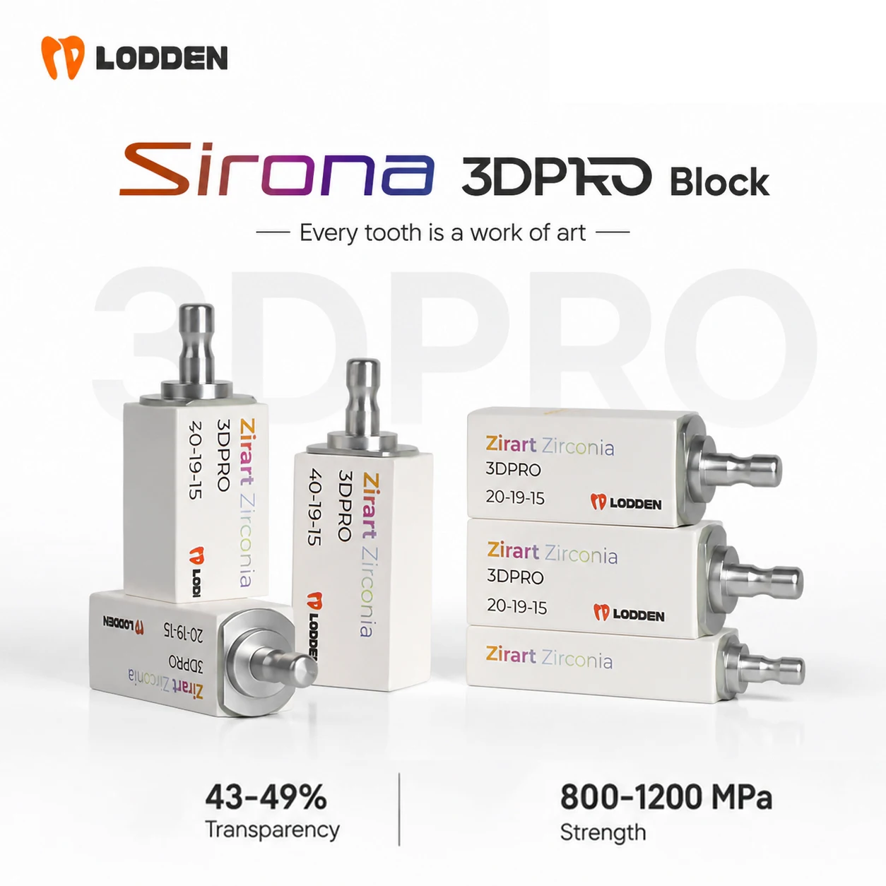 3D PRO Dental-Zirkonoxid-Blockwürfel für Sirona-System, mehrschichtige Transparenz, 43–49 % Stärke, 800–1200 für Dentallabor CAD CAM