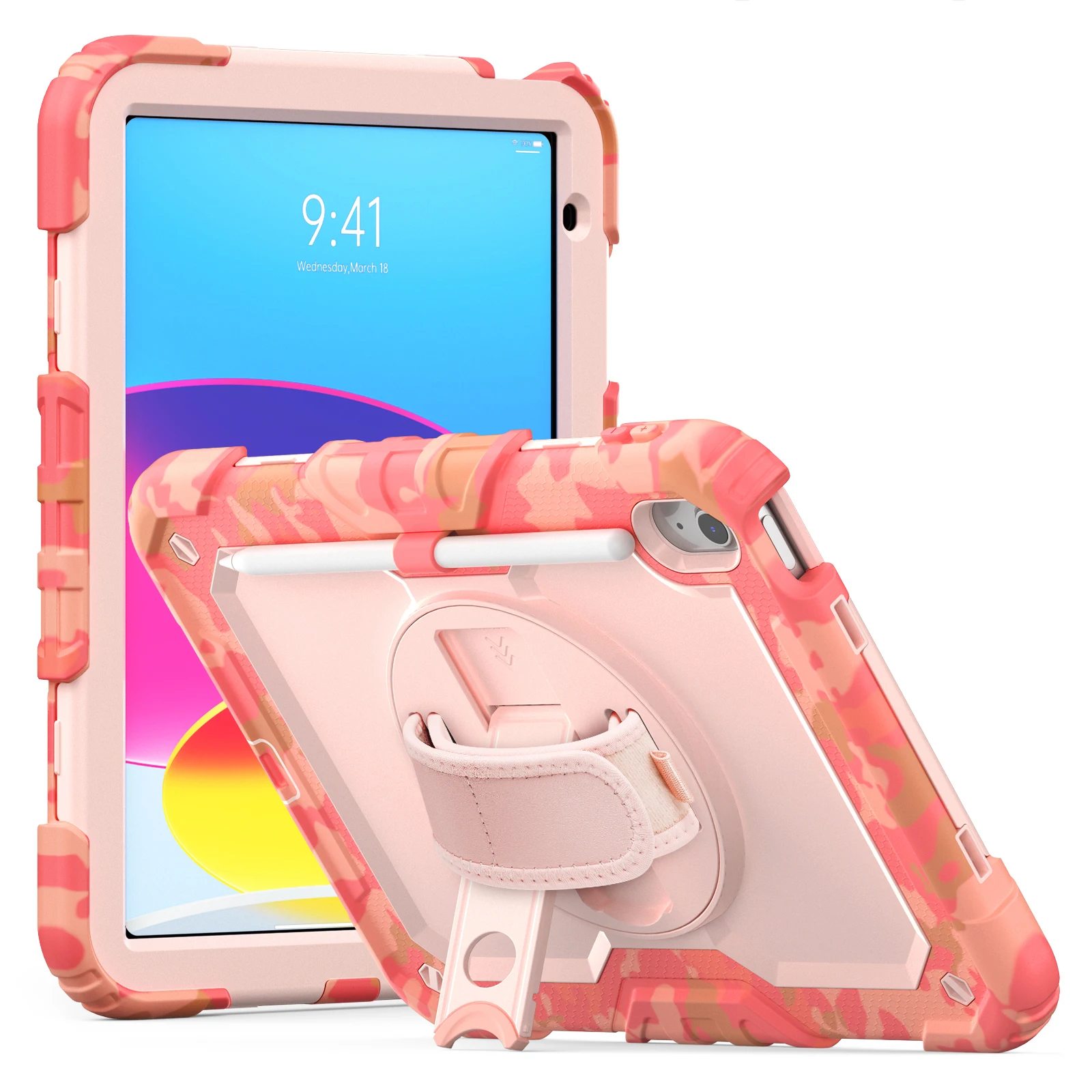 

Camouflage Style Hand Strap Rotation Stand Tablet Case For iPad 2025 10.2 10.9 11 inch 6 7 8 9 10th 11th Generation Cover