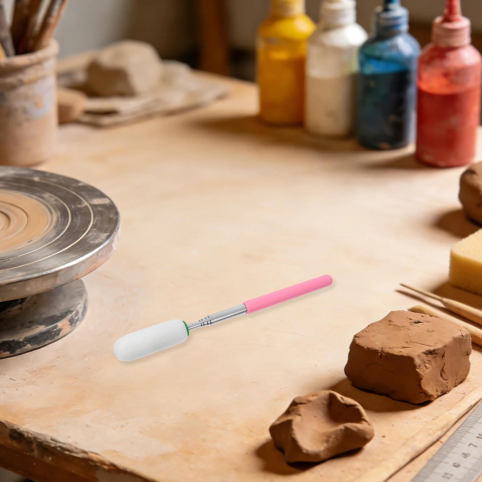 

Telescoping Sponge Stick for Pottery 28 Inches Stainless Steel Handle Removable Sponge Head Shaping Tool Clay Water Absorption