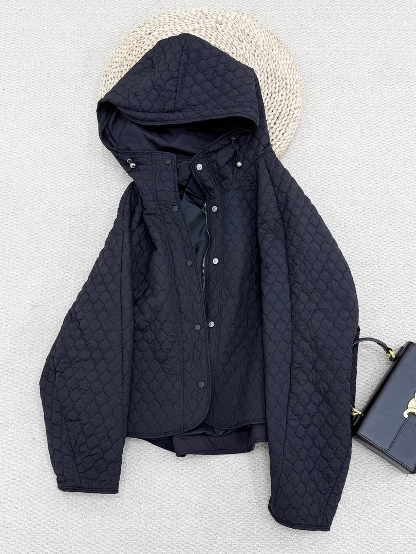 

Large Size 300 Pou Quilted Jaet with Hood Lightweight Bla Versatile Warm Cotton Coat for Men And Women Spring Season