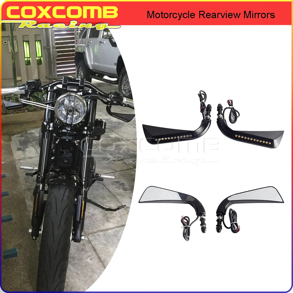 Rear View Mirrors Motorcycle Axe Black LED Lamp Mirrors Custom Rearview Mirror For Harley FLHR FLHRC FLHT FLHTC FLHTCU FLHX FLTR