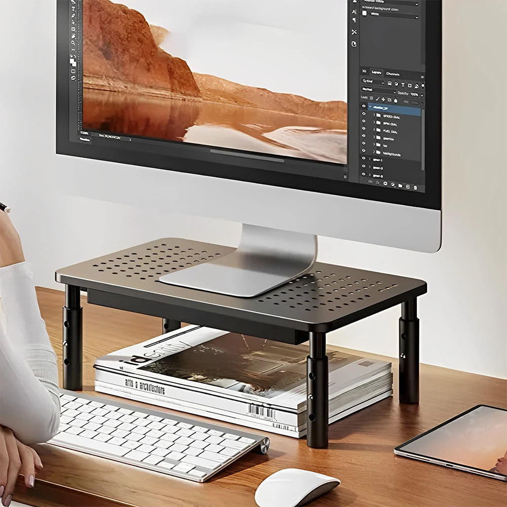 

Monitor Stand with Airflow Vents Desktop Monitor Riser 3 Height Adjustable Computer Rack for Desk PC Monitor