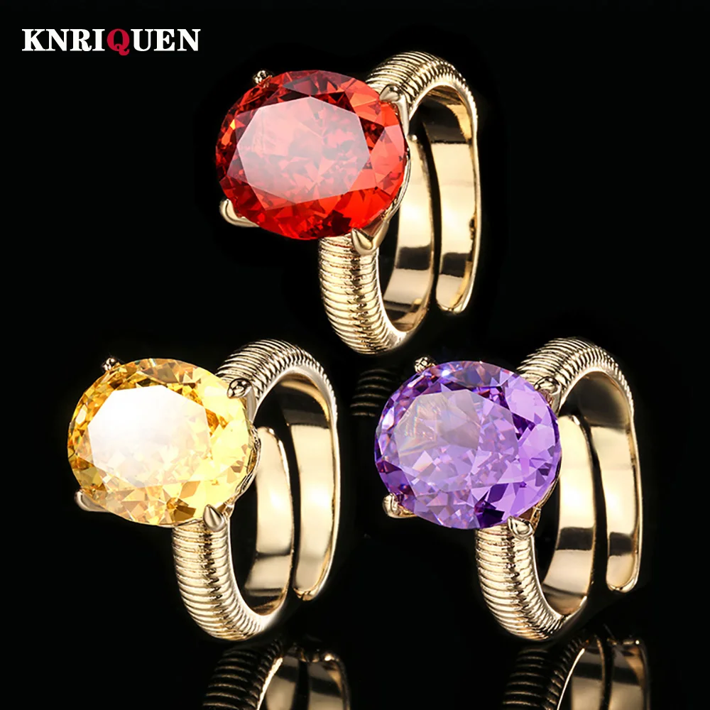 

Trend Gold-Color 12*14MM Ruby Topaz Amethyst Adjustable Ring Retro Gemstone Party Fine Jewelry for Women Famale Accessories Gift