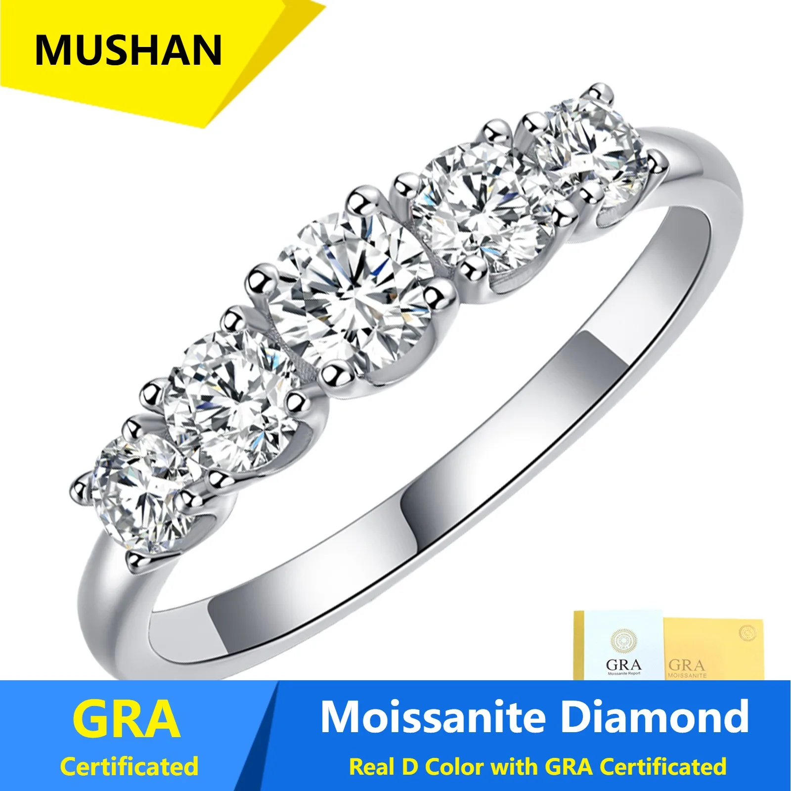 MUSHAN Luxury Jewelry 925 Sterling Silver Ring Band Women GRA Certificated Moissanite Diamond Emerald D Color Rings Fine Jewelry