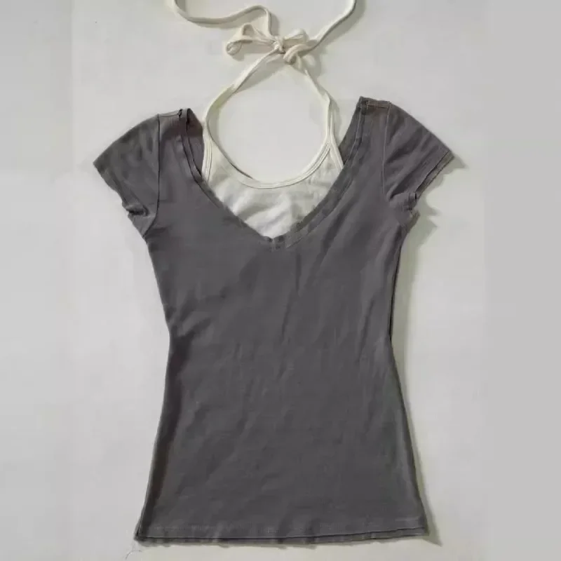 

Американская мода, летняя популярная кружевная поддельная двухсекционная винтажная футболка Y2k, эстетичная облегающая уличная одежда в стиле панк, топы для девочек, футболка в стиле Харадзюку