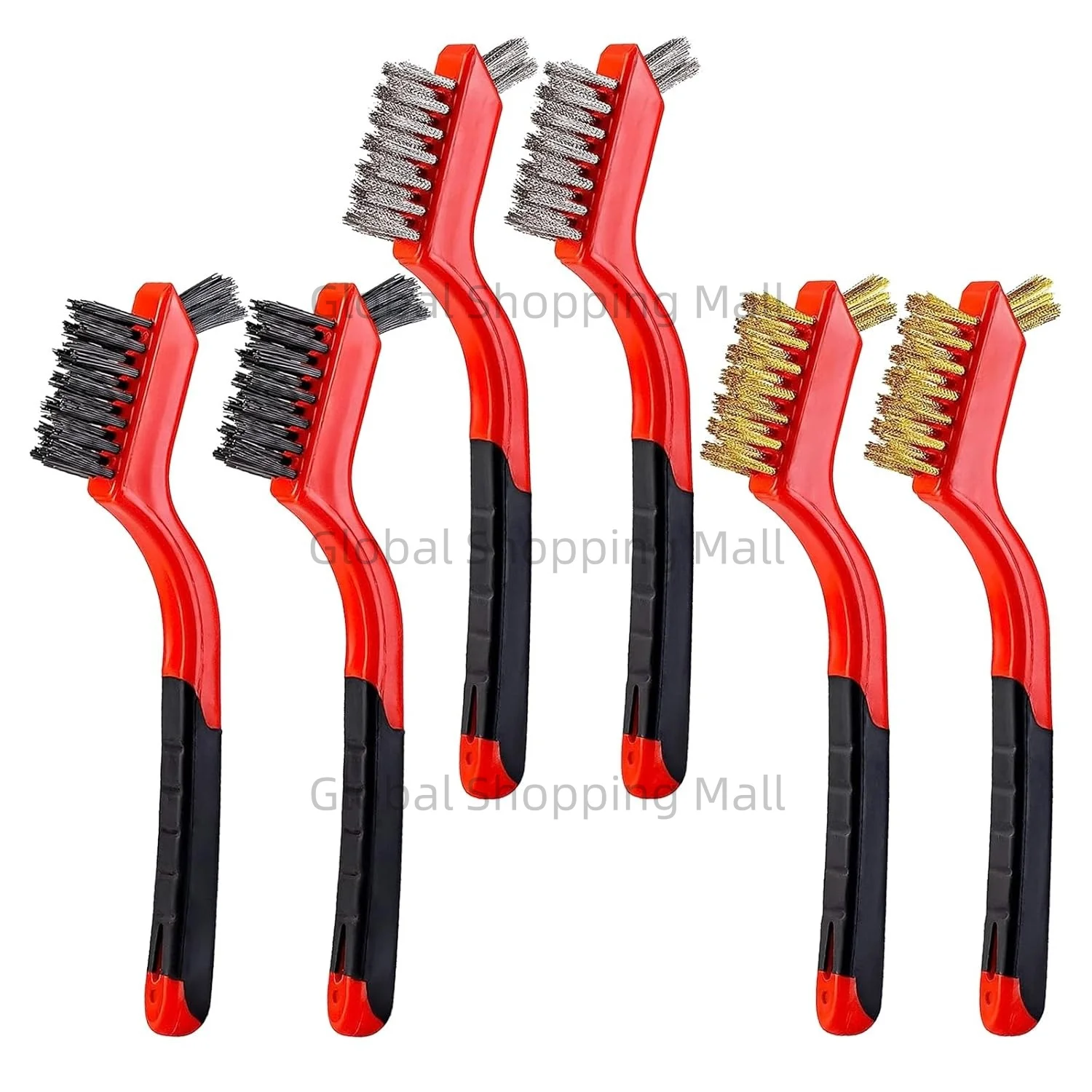

6Pcs Mini Wire Brush Set Stainless Steel/Brass/Nylon Bristles Wire Brushes Curved Handle Soft Grip for Rust Dirt Paint Scrubbing