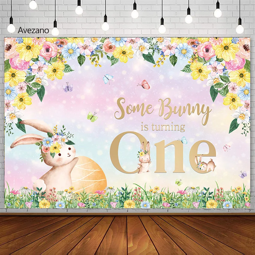 

Avezano Portrait Backgrounds Photography Rabbit Colorful Flowers One Years Baby Birthday Party Background Decoration Prop